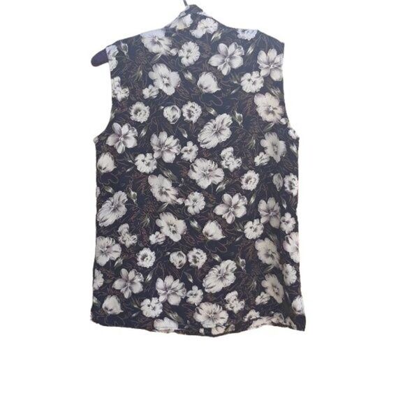 Vtg 90's Notations Top Preppy Sleeveless‎ Button Down Black Cream Floral Sz S - Picture 2 of 7